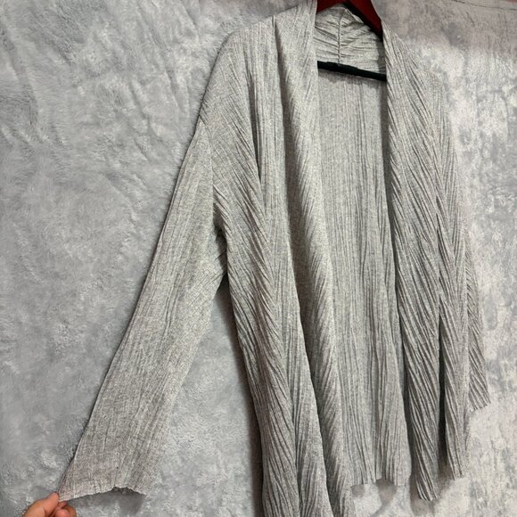 Eileen Fisher Crinkle Open Draped Cardigan L Gray Italian Yarn Lightweight - Picture 2 of 10